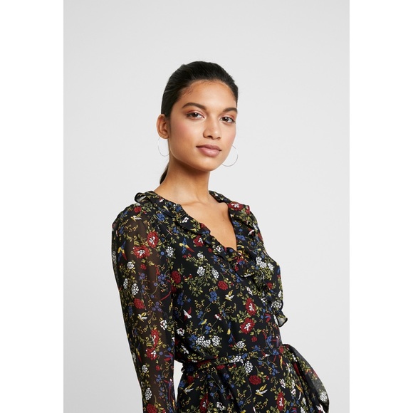 Sheersleeve Ruffled Wrap Dress 